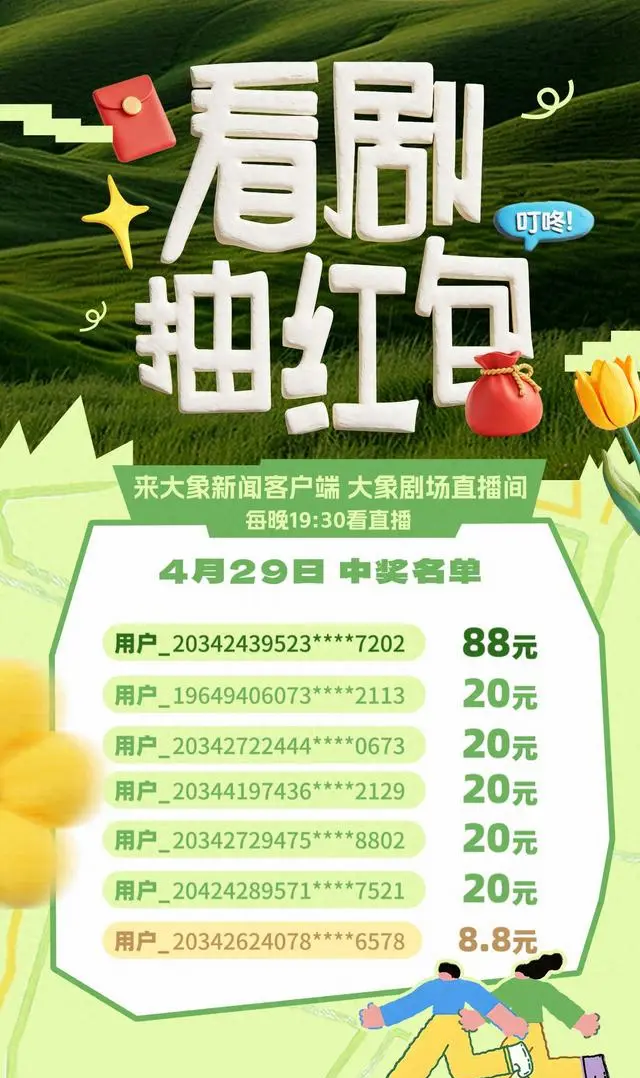 《大象剧场》微剧上线送红包活动公布4月29日中奖名单：现场图